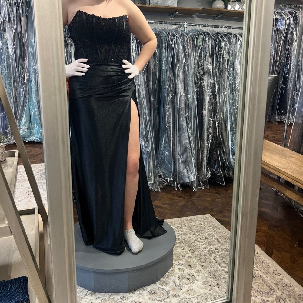 Sherri Hill Black Lace Corset Gown | Size 16 | Strapless | Formal Evening Dress